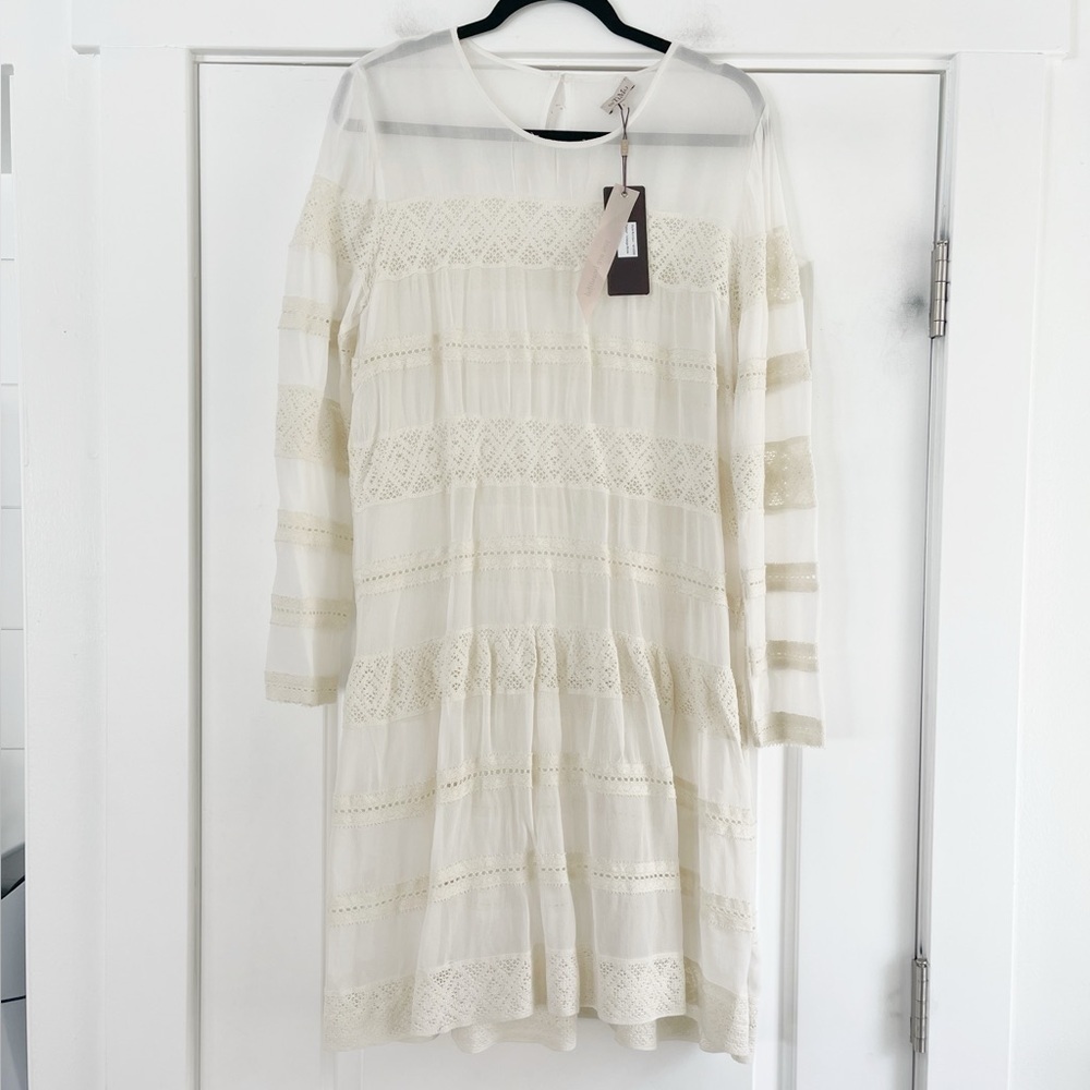 By Timo Bohemian Cream Lace Tiered Dress - L